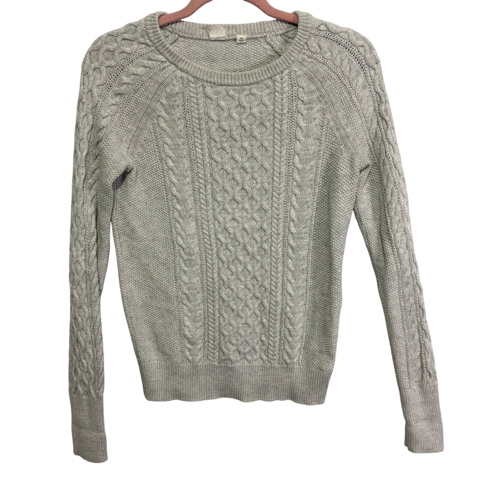 Gap Womens Gray Cable Knit L/S Crew Neck Sweater XS Fisherman Downtown Girl Prep